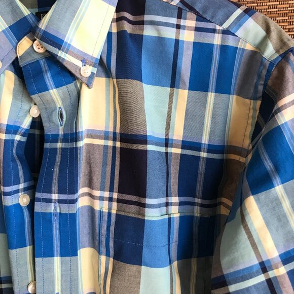 Jos. A. Bank Plaid Cotton Shirt: Button-Down Tailored Fit, Blue Yellow, Men’s M - Picture 6 of 8